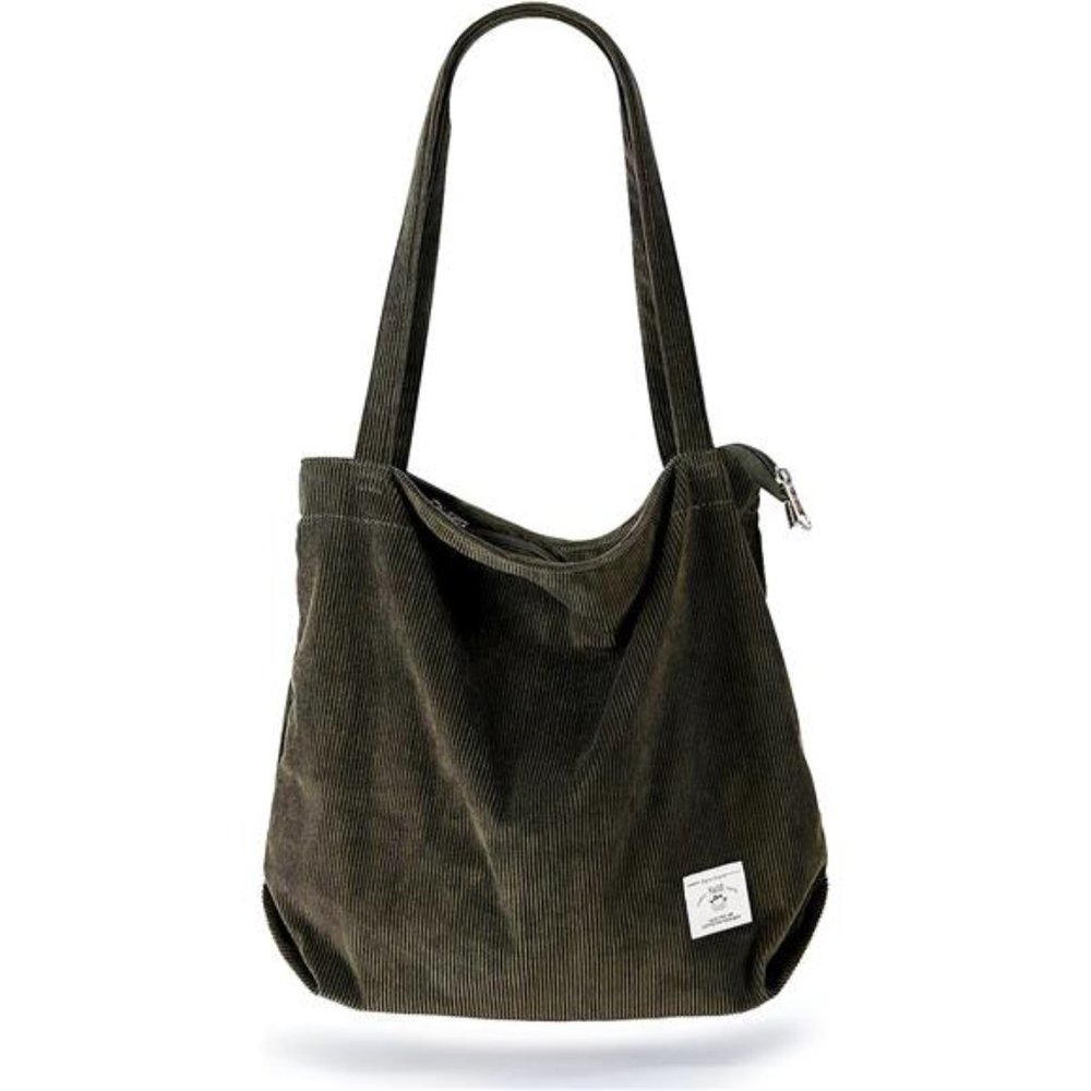 Women Corduroy Tote Bag Zipper Casual Tote's Handbag Big Capacity Shoulder Bag